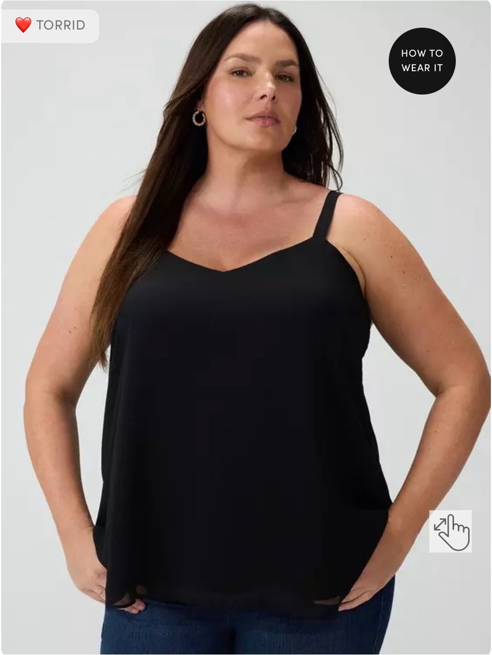 NWT Torrid Black V-Neck Sophie Chiffon Cami Swing Size L